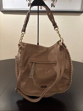 Jessica Simpson Natural Stud-Trim Hobo Shoulder Bag